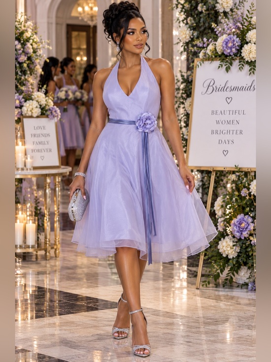 David's Bridal | Dresses | Davids Bridal E1172 Lavender Organza Halter Tea Length Dress Size 4